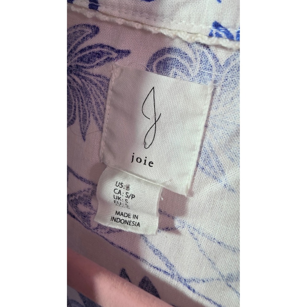 Joie Blue White Linen Rayon Floral Batik Midi Shirt Dress Small - Picture 3 of 11